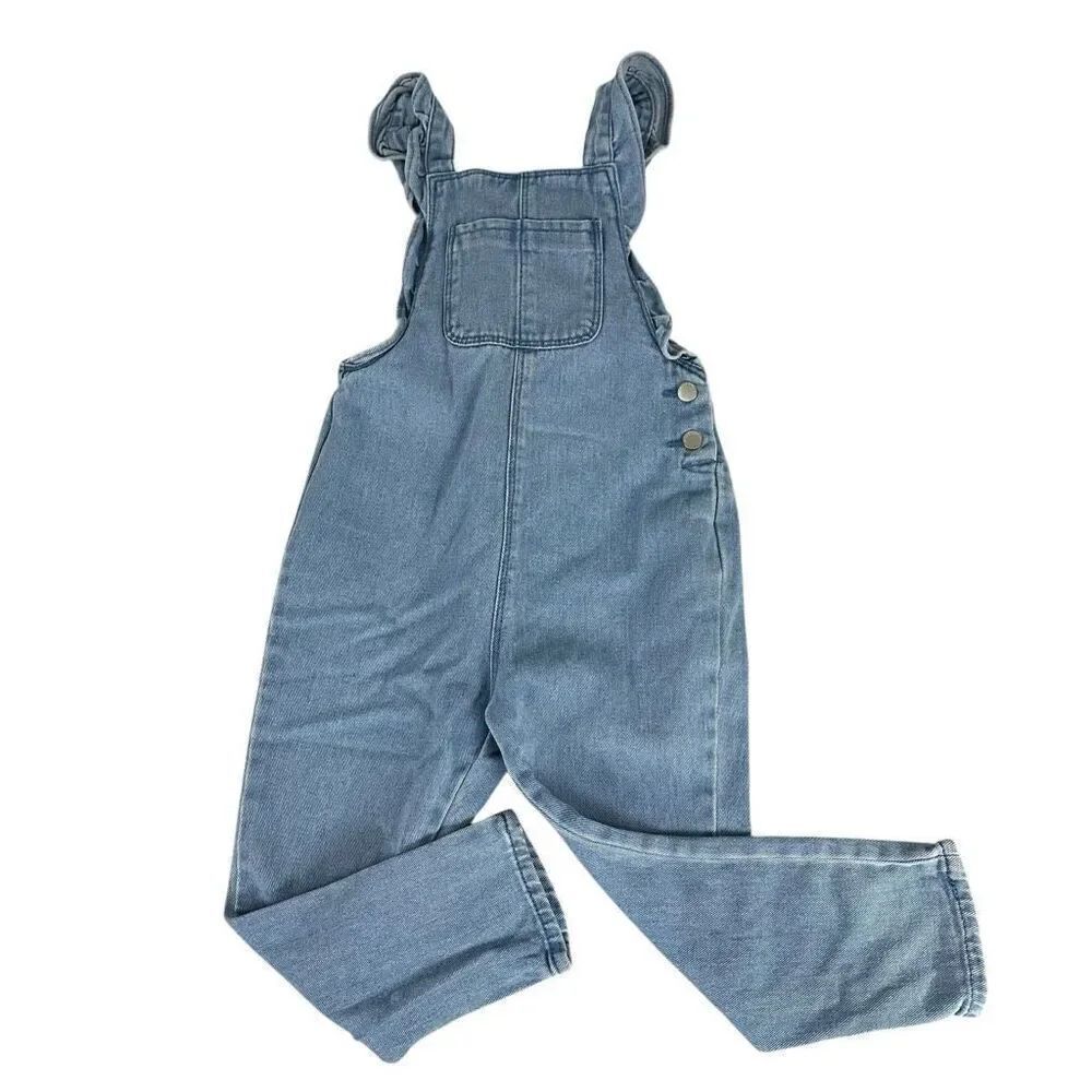 Zara Light Wash Denim Overalls Ruffle Straps 4-5 years